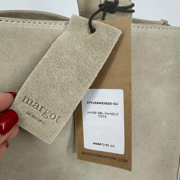 Margot Jamee Double Strapped Suede Tote Bag with Pouch Cream Minimalist - Picture 2 of 14